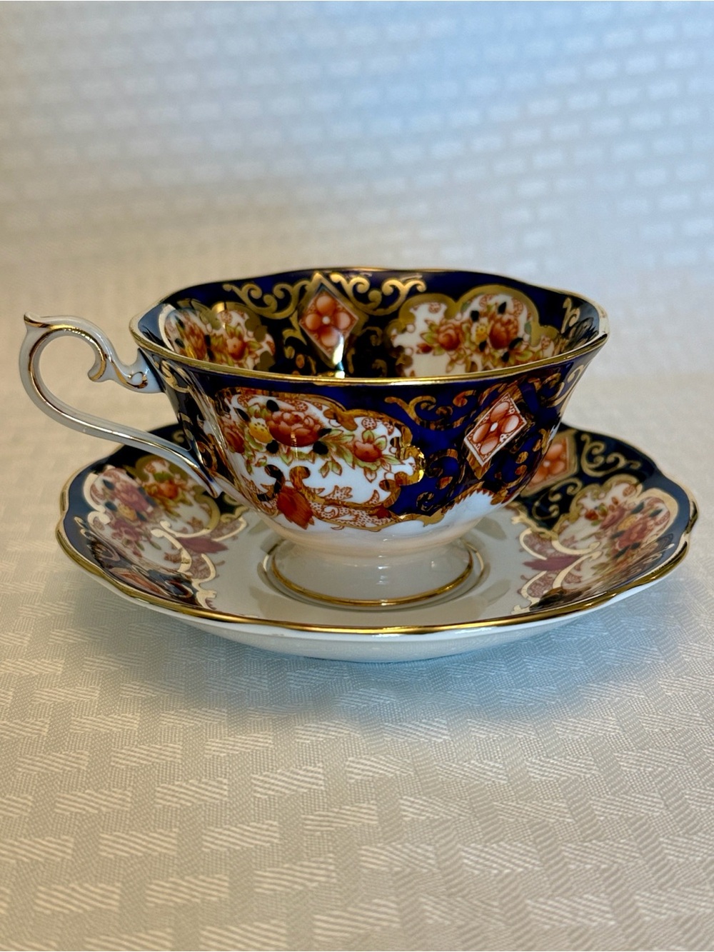 Royal Albert Heirloom Blue, White and Gold Floral Bone China Teacup & Saucer